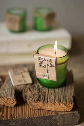 recycled green glass beer bottle candle